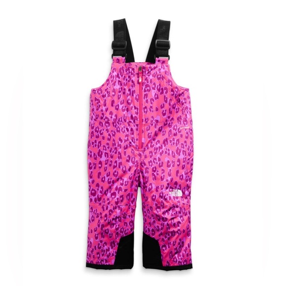 The North Face Snowquest Insulated Snow Bibs Toddlers Pink Purple Leopard 3T EUC - Picture 1 of 7